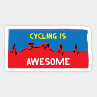 Cycling Is Awesome Heart Beat Line Bicycle Line Blue Red Yellow White Sticker